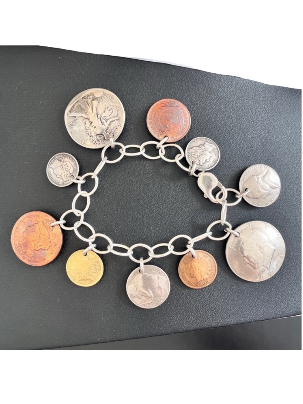 925 Sterling Silver Jewelry Grade Antique and Vintage Rare Coin Charm Bracelet